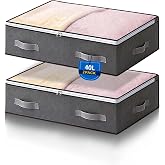 2 Pcs Storage Under Bed 40L, Clothes Storage Boxes, Clothes Storage Bags | Foldable Closet Organizer, Clothes Storage Bags, T