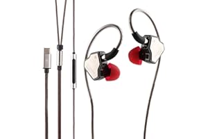 Linsoul 7Hz Salnotes Zero HiFi 10mm Micrófono intraural con Controlador dinámico IEM con diafragma Compuesto, Placa Frontal de Acero Inoxidable, Cable OFC de 2 Pines (Negro, con micrófono, Tipo C)