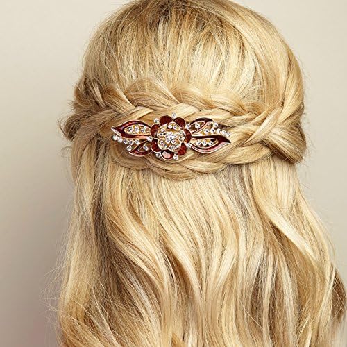 Flower Hair Clip Vintage Style with Crystals Gold Hairclip Enamel Diamante Hair Grip by QueenMee (Brown)