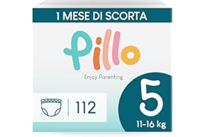 PILLO PREMIUM Pillo Pants Taglia 5 - Scorta da 112 Pants, 4 Confezioni da 28 Pannolini Mutandina 5 - Junior (11-16 kg), Pannolini Pillo - Prima Infanzia