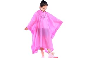 CATIME Imperméable Poncho Pluie Enfant, Réutilisable EVA Manteau de Pluie avec Capuchon Boutons pour Garçons Filles, Pliable Transparent Cape de Pluie pour L'école Voyage Randonnée Cyclisme Extérieur