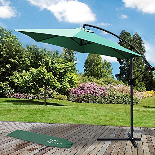 Parasol déporté hexagonale 3M avec Manivelle Anti-Retour | Parasol déporté inclinable | Toile 180 GR/m2 avec Protection UV | Hauteur 2m50 – 6 Baleines en Acier | Inclus Housse de Protection Vert