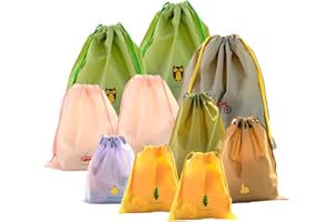ZOCONE 10PCS Waterproof Drawstring Bags Colorful Shoe Bags Plastic Drawstring Bag Waterproof Small Medium Large Folding Drawstring Bag for Sports Travel Shoe Stroge 7 Patterns 3 Sizes
