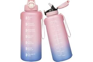 Seekua Sport Tritan Gourde 2l avec Paille & Marqueur de Temps, grosse Motivation Bouteille d'eau sans bpa reutilisable pour Gym, Fitness, 2 Couvercles, 2 litres