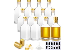 YBCPACK Lot de 12 petites bouteilles en verre vides à remplir de 100 ml avec bouchon, capuchon rétractable, entonnoir, étiquettes, stylo, parfaites pour le lait de poule, les schnaps et les jus