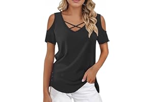 Rayson Camiseta Mujer Manga Corta Descubiertos para Mujer Top Tipo Túnica con Cuello En V de Verano Elegantes Básicas Top Casual para Verano