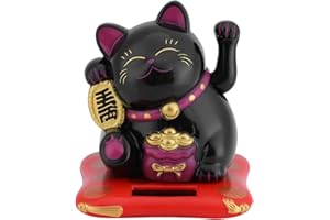 HERCHR Chat Porte Bonheur, Chat Porte Bonheur Bonne Chance, Chat Japonais Qui Bouge Le Bras,Maneki Neko Fortune Cat Figurine Chat avec Bras Mobile à l'Energie pour Voiture Maison Bureau