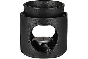 BSTKEY Ceramic Wax Melt Burner Essential Oil Burner, Decorative Cylinder Tealight Candle Burner Home Aroma Diffuser with Little Candle Spoon for Home Spa (Black)