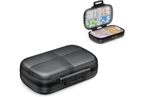 ‎AUVON AUVON Tablettenbox 7 Tage, 1 Pack Tragbare Pillendose mit Ergonomischem Verschlusssystem, kompakte Reise Medikamentenbox 7 Tage mit 7 Tiefen Fächern für Fischöle, Vitamine (Schwarz)