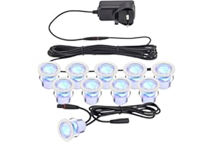 BETTA LIGHTING Betta Led Garden Decking Lights – Outside Plinth Deck Lighting – IP44 Rated Recessed Lights for Garden, Porch, Kitchen, Steps – 10 x 30mm LED Blue Lamp – Stainless Steel