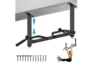 Kipika Barra de dominadas montada en el techo de 32 pulgadas, resistente, altamente ajustable, multifuncional, sistema de gimnasio en casa con colgador de saco de boxeo y bandas de resistencia para
