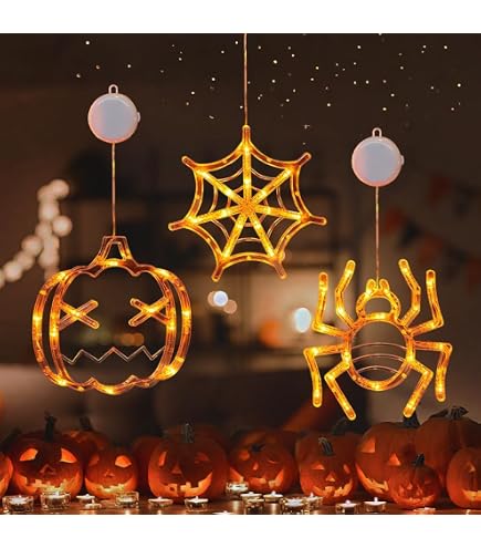 GZWY Halloween Fensterlichter – 4er Set Mit Kürbis, Geist, Fledermaus & Spinne, 8 Modi & Timer