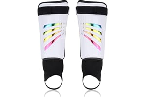 LVZHEN Football Shin Pads | Ankle Protection Kids Shin Pads | Non Slip Adjustable Straps Soccer Shin Guards Boys Girls | Glitter Rainbow Shin Guards Kids 5-12 years