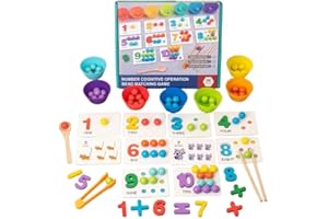 CLIFFOFLOVE Montessori Arithmetic Math Toy Set, Educational Early Kindergarten Education Bead, Wooden Digital Learning with 63 Beads, Chopsticks & Spoons, Montessori Numbers Beads Counting Toy