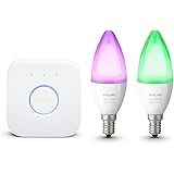 Philips Hue White & Color Ambiance E14 LED Kerze Doppelpack inkl. Hue Bridge, dimmbar, bis zu 16 Millionen Farben, steuerbar via App, kompatibel mit Amazon Alexa (Echo, Echo Dot)