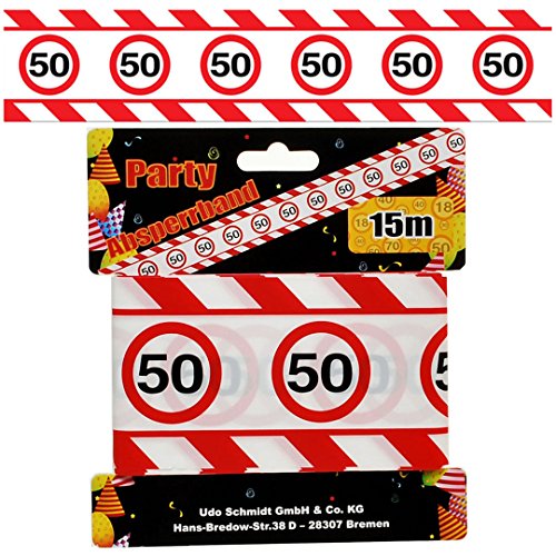1 DEKOBAND ABSPERRBAND GEBURTSTAG ZAHL 50 DEKO 15m Kunststoff