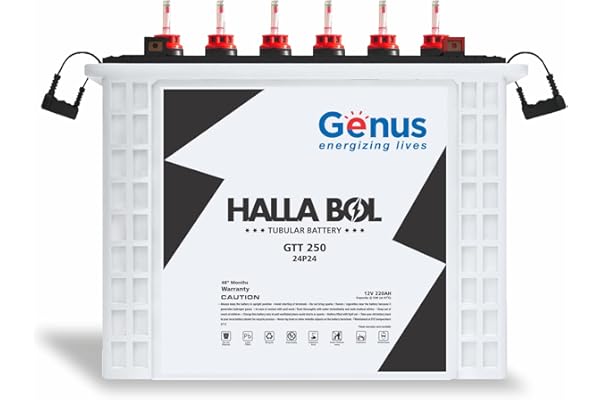 Genus Hallabol GTT250 Tall Tubular 220 AH Inverter Battery for Home, Office or Solar Use, 48 Months Warranty, Black & White