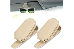Anfly 2 Pièces Porte Lunette pour Voiture Magnétique Support de Soleil Lunettes Clip Beige