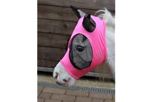 RUGGLES EQUESTRIAN Ruggles Shetland Miniature Section A Pull On Fly Mask With Ears | Stretch Lycra | Horse & Pony Eye Protection (X-Mini, Bright Pink)