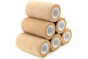 DEER PLATZ 6 Pièces 10 cm X 4,5 m Bandage Cohésif, Bande Cohesive Bandage Autoadhésif Elastique, Idéal pour Premiers Secours de Sport Genou Muscle Poignet Cheville Entorses et Gonflements