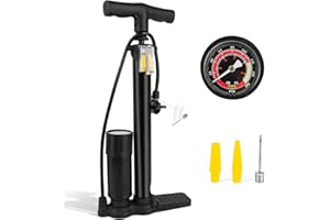 TOSAVGA Bomba Bicicleta, Inflador Bicicletas con ManóMetro de 160 PSI, Portátil Hinchador Bicicleta con VáLvulas Presta Y Schrader, Bomba de Aire Bicicleta para Neumáticos, Pelotas, Todas Las Válvulas