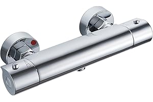 Solepearl Mitigeur Douche Thermostatique, Robinet Thermostatique de Douche avec Bouton Sécurisé à 38°C, Mural Thermostatique Douche de Baignoire en Laiton Entraxe 150mm, Chromé