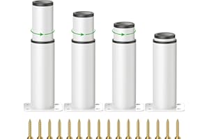 JOLIGAEA 4 Pezzi Piedini per Mobili Regolabili, 12cm Gamba per Mobili, Altezza Regolabile 0-70mm, Caricabile Fino a 800 kg, Gambe Tavolo in Metallo, Piedini per Armadietto Divano Letto, Bianco
