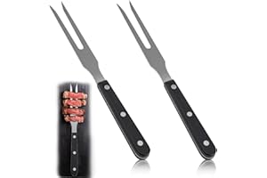 TIETOY 2 Piece Carving Forks Meat Fork Stainless Steel Meat Serving Fork with Wooden Handle, Pot Fork Classic BBQ Fork Christmas Cooking Fork Black Long Handle Fork for Turkey Roast Dinner Party Festival