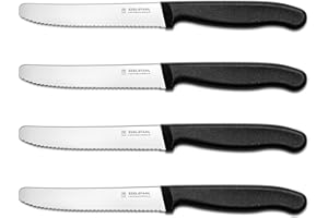 targzier Tomato Knife,Set of 4,Serrated Kitchen Knife,Stainless Steel Utility Knifes,Sharp Table Knife,Wavy Edge Small Kitchen Knife,Ergonomic Handle,Tomato Knives Set,Black