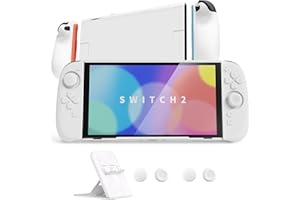 PlayVital Coque pour Nintendo Switch 2 avec Joycon Cover & Capuchon Joysitck & Support pour Switch 2,Housse Étuis Console Rigide Ranger Accessoires Protection-Blanc