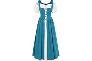 SCARLET DARKNESS Women 2Pcs Renaissance Maxi Dress Off Shoulder Short Sleeve Lace-up Irish Costume with Over Dress