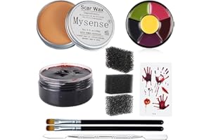 Mysense 3.5Oz(100g) Nose and Scar Wax SFX Make Up Special Effects Fake Molding Wound Skin Wax Halloween Stage Zombie Makeup with 6 Color Body Paint Spatula Fake Blood Gel Tatooes Stipple Sponges