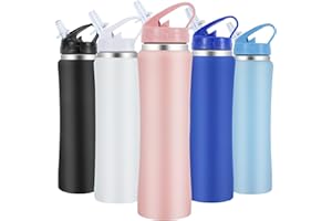 SUPPRUI Insulated Water Bottles,600ml Stainless Steel Water Bottle with Straw,Metal Water Bottle,Double Walled Drink Flasks Leakproof Keep Drinks Hot Cold(Pink)