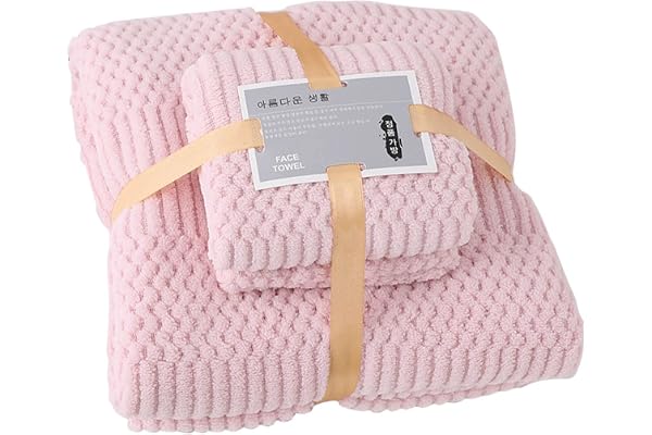 Jenivaint Badlakan Set, Korall Fleece Snabbtorkande Mycket Absorberande Mjuk Bekväm, med 1st Handduk 35x75cm och Badlakan 70x140cm, för Badrum Hemresor