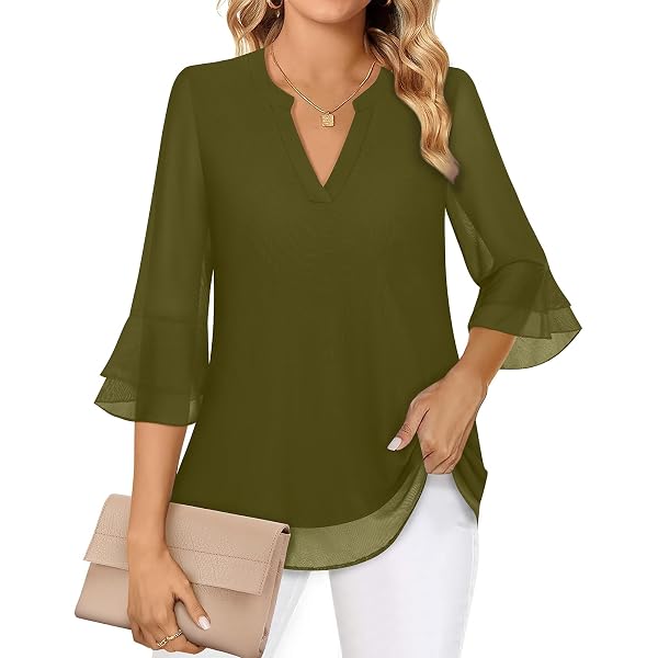 Anyally Women's Plus Size Chiffon Tunic Top - Petal Sleeve Polka Dot Blouse For Leggings, Casual & Dressy