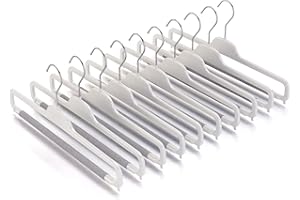 Mainetti Appendini per Pantaloni, Jeans, Uomo Donna, Grucce in Plastica, Sottili, Salvaspazio, con Barra Porta Pantaloni in Spugna Antiscivolo, Set di 10 pezzi, Bianco Lucido con Gancio Zincato, 38cm