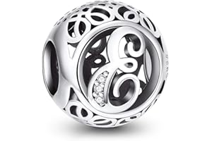 NINGAN Argent Sterling 925 Charme Lettre de l'alphabet Femmes Pearl Charms avec 5A Zircone Compatible pour Européen Bracelets