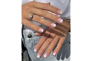 LADYING 24 Stück Soft Gel Nägel Zum Aufkleben Eckig Kurz,Gradient Weiß French Press on Nails Motiv,Einfarbig Kunstnägel Künstliche Nägel Short,Square Fingernägel Fake Nails für Frauen