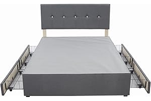 Panana Grey Divan Double Bed Linen Fabric Divan Bed Frame With/without Headboard Storage Drawers (with Crystals Headboard, 4 Drawers, 5FT King)