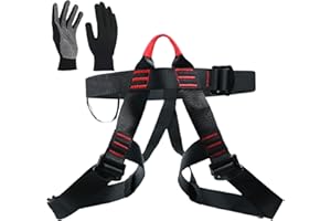 VAILEAL Climbing Harnesses, three-point safety Harness Kits,Half Body Safety Belt for Tree Rock Climbing,Mountaineering, Fire Rescue, Higher Level Caving, Rappelling, Sport Climbing (Gloves included)
