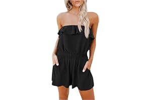 VEMOW Mono Mujer sin Tirantes Verano Hombros Descubiertos con Volantes, Mamelucos Jumpsuits Romper Pantalones Estampado Sexy Mono Fiesta Elegante de Vestir Playa