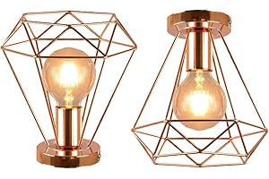 iDEGU Lot de 2 Plafonnier Industrielle en Métal Cage Carré, Lustre Abat-jour Fer Luminaire E27 40W Noir pour Salon Chambre Bar, 20 CM (Or Rose)