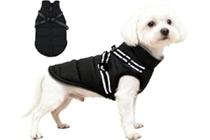 Manteau pour Chien Hiver Petite Taille, ZoneYan Imperméable Manteau Chien avec Harnais Réfléchissants et Réglable, Veste Chauds pour Chiens Vêtements, Gilet pour Chiot (Noir, XS)