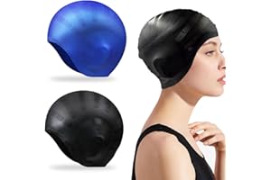 SULIUDAJI Bonnet de Bain Protection Oreille, 2 Pièces Bonnet de Bain Protection Oreille 3D, Bonnet de Bain Silicone Etanche Bonnet Natation 3D Protection Oreille Bonnet Piscine pour Femme Homme Enfant