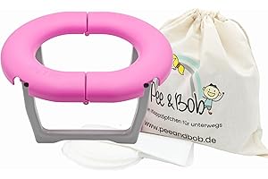 Pee & Bob Dein Töpfchen für unterwegs | Klein & Leicht, Haltbar und Stabil und Made in Germany | Mit Kindern immer und überall eine saubere Toilette, inkl. 5 Einwegtüten [Rosa]