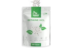 Betaine Hydrochloride 650 Mg 120 Kapseln Hochdosiert - Verdauungsenzyme - Leicht Verdauliches Betain HCL Vegan Nahrungsergänzungsmittel - Unterstützt Herz Gelenke Leber - Von Raw Powders