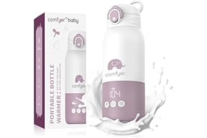 Comfyer Tragbarer Flaschenwärmer unterwegs für Baby,Schnelles Aufheizen und Lange Akkulaufzeit 12000mAh, Zwei Heizmodi für Muttermilch und Wasser, 340ml Kapazität, für Auto-und Flugzeugreisen