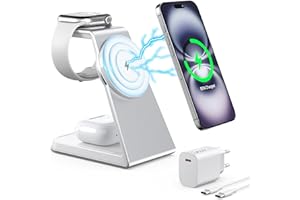 AOWIN Mag-Safe Ladestation 3 IN 1, Ladegerät kompatibel mit App1e Watch und iPh0ne, Induktive Ladestation auch geeignet für Airp0ds Pro 3 2, Kabelloses Ladegerät für iPh0ne 16 15 14 13 12 Serie(Silber)