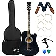 Mike Music 38 inch Acoustic Guitar Beginner Set, All Wood Cutaway Acoustic Guitar Starter Kit w/Gig Bag, Strap, Capo, A Pack of Extra Strings, 2 Picks - Matte Black