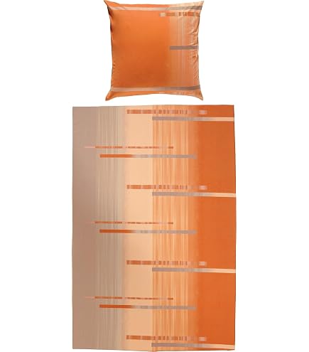 ERWIN MÜLLER Bettwäsche Edelflanell – Grau-silber-orange, 1x135x200 Cm + 1x40x80 Cm, Kuschelig Warm